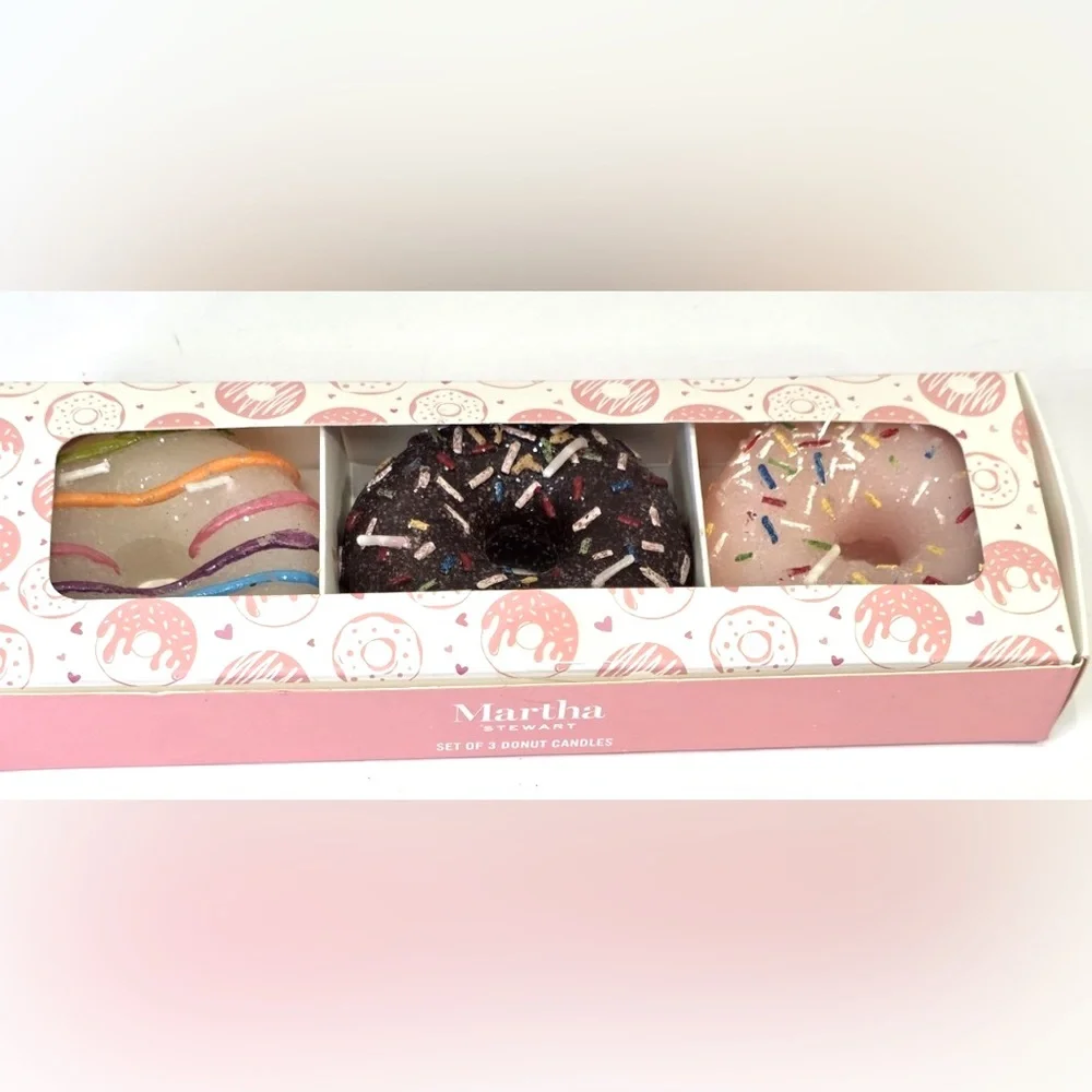 New. Martha Stewart Donut Candle Trio - Pink, Chocolate & Creamy White